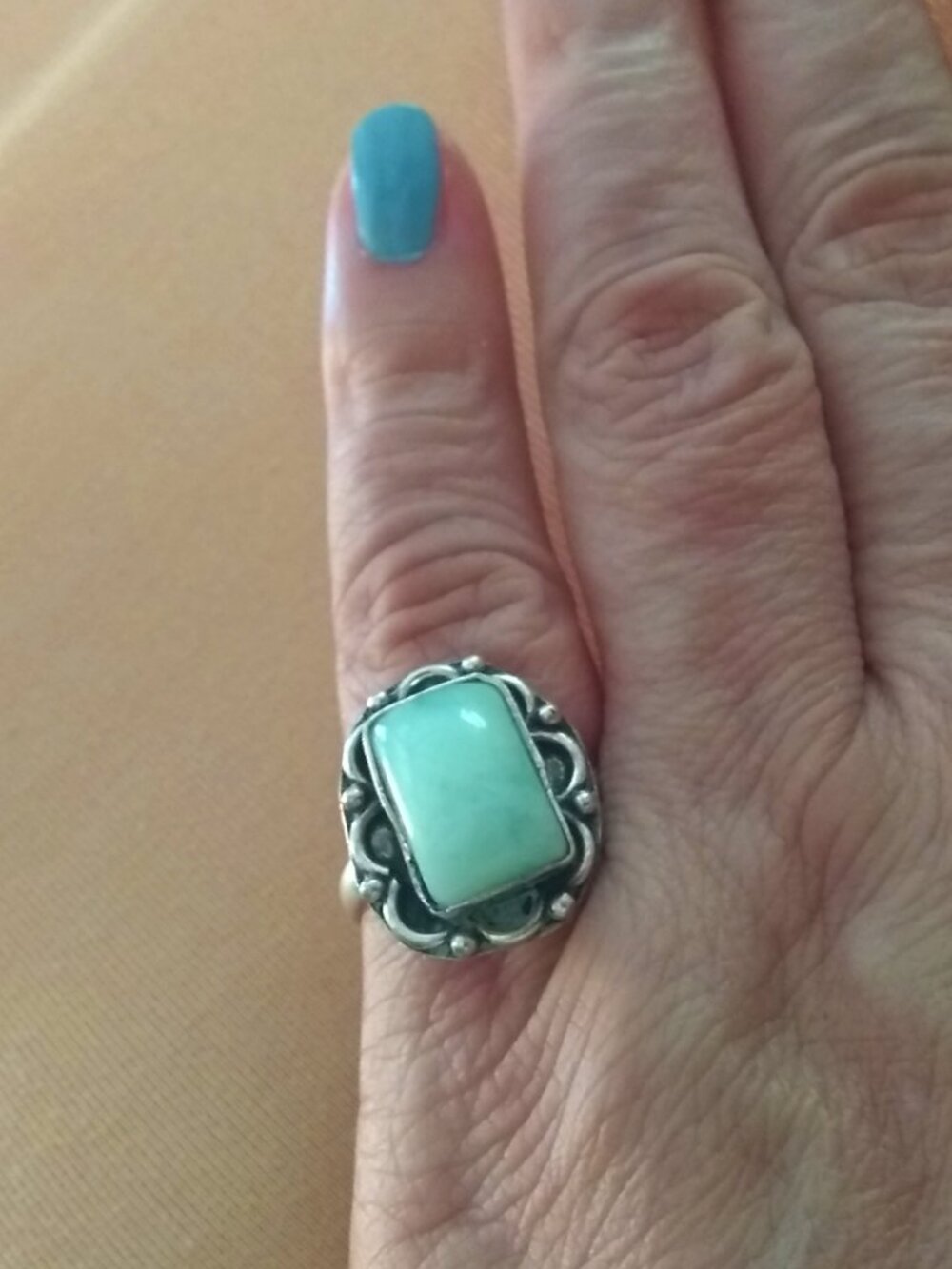 Sz 6.5 ~ Pale Green Amazonite Ring! SilverPlated - Boho Girlie Feminine Festival